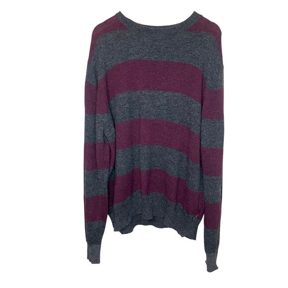 IZOD Men’s Wool Blend Grey & Purple Striped Crew Neck Pullover Cozy Sweater XXL - Picture 10 of 11